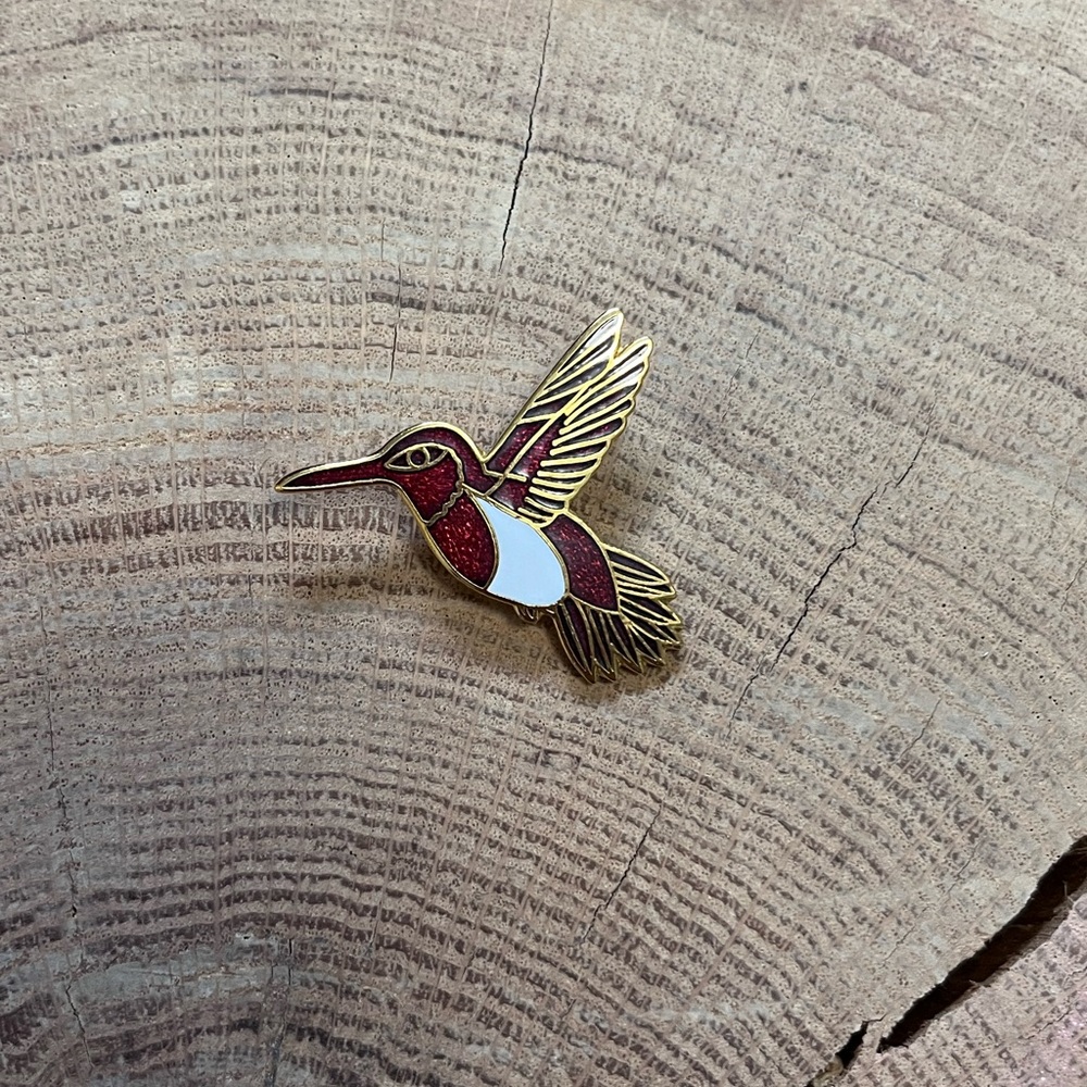 Vintage Gold Tone Enamel Cloisonne Hummingbird Brooch Pin